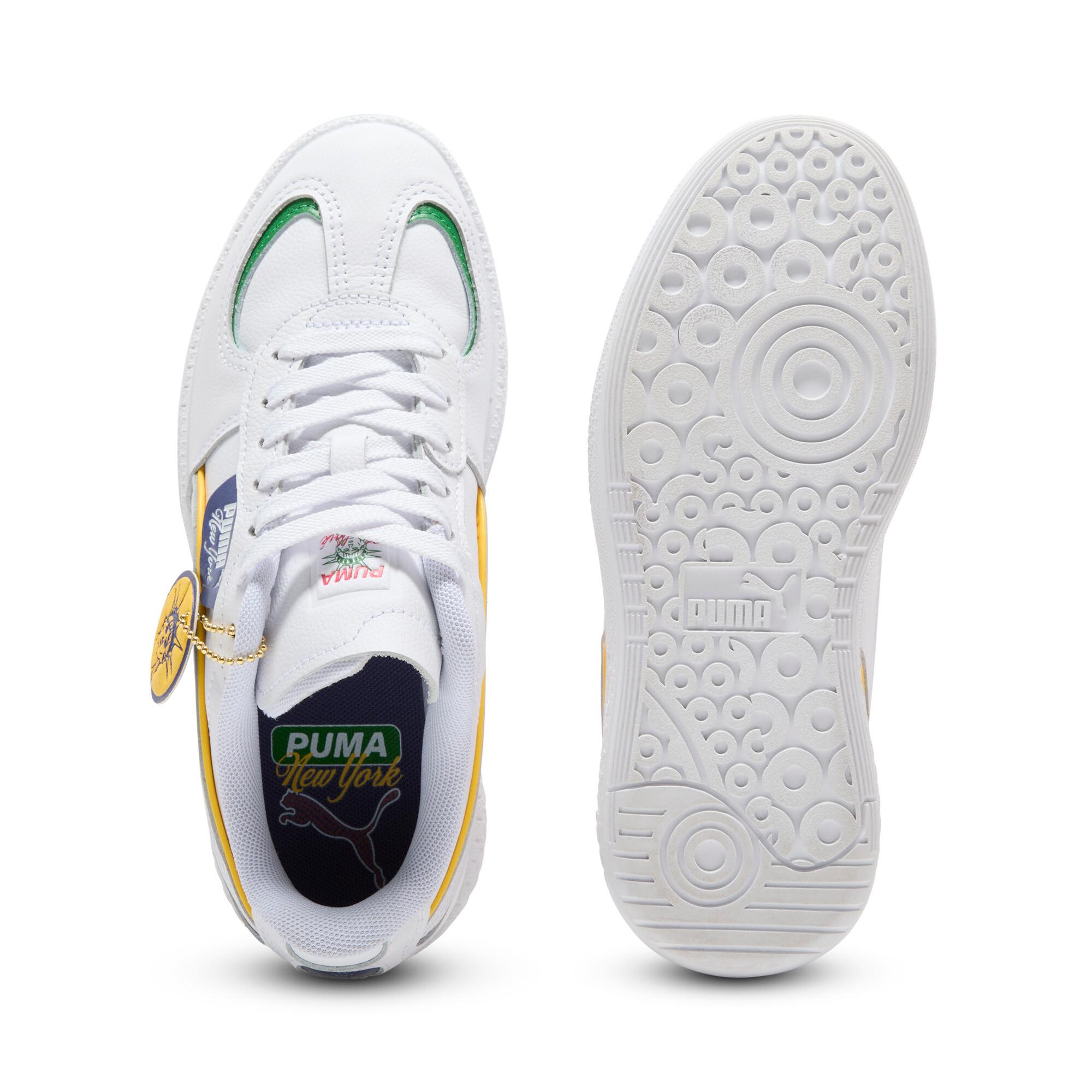 PUMA Palermo Moda NYC Flagship Women's Sneakers in White/Sunny Yellow/Blue Crystal Product Image