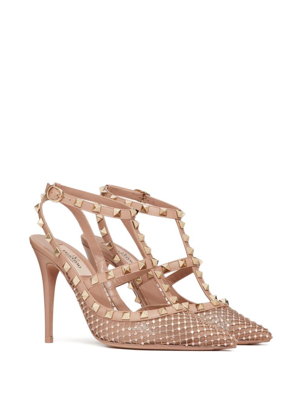 Rockstud 100mm crystal-embellished mesh pumps Product Image