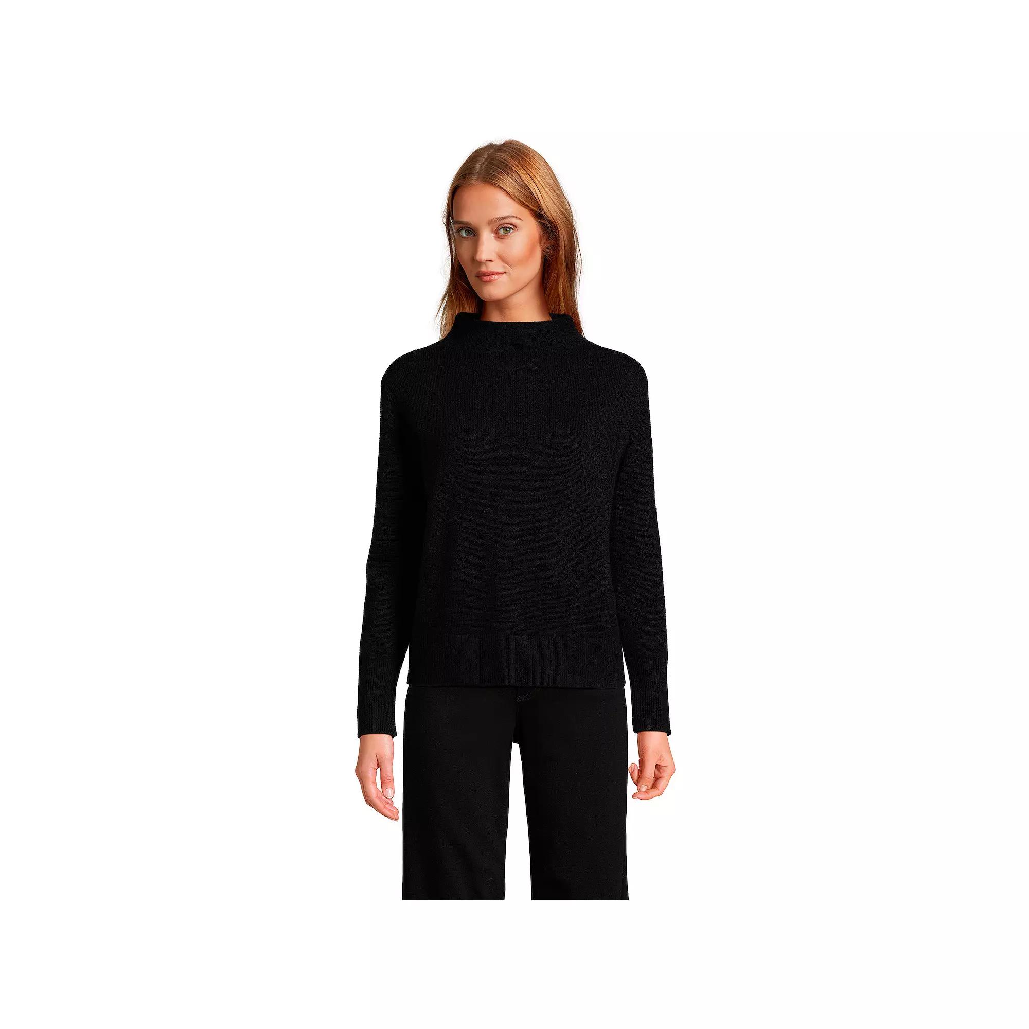 Women's Lands' End Cashmere Funnel Neck Sweater, Size: Small, Black Product Image