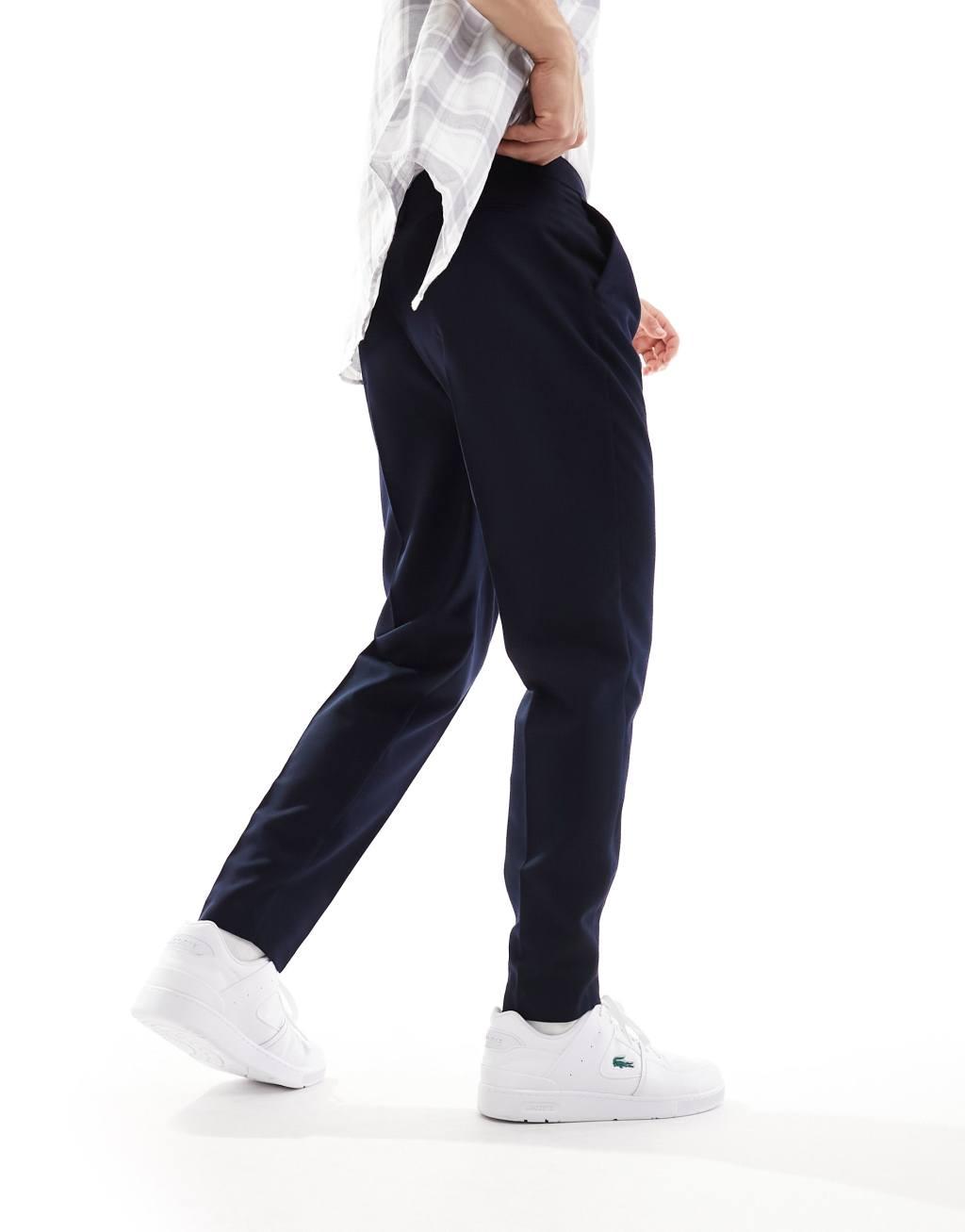 ASOS DESIGN dressy tapered fit pants in navy Product Image