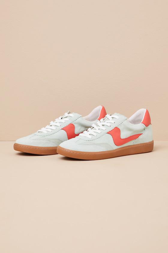 Notice Pear Suede Leather Color Block Lace-Up Sneakers Product Image