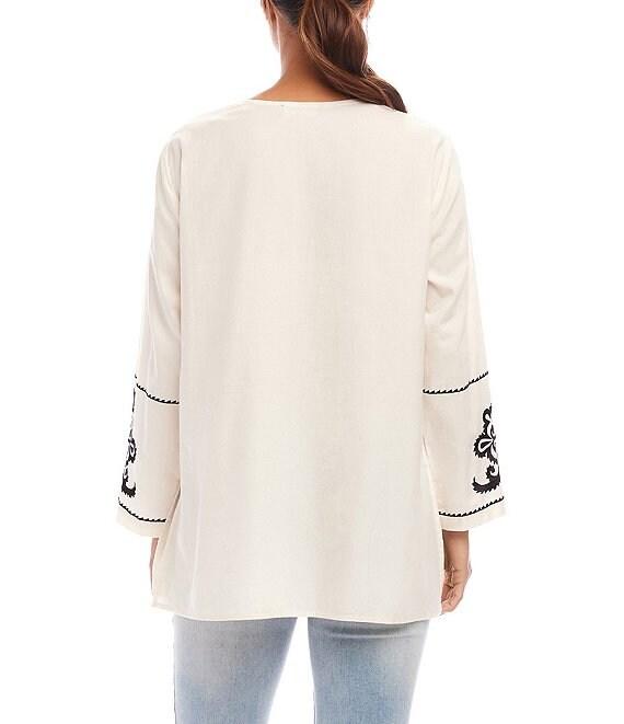 Karen Kane Embroidered Split V-Neck 3/4 Sleeve Tunic Product Image
