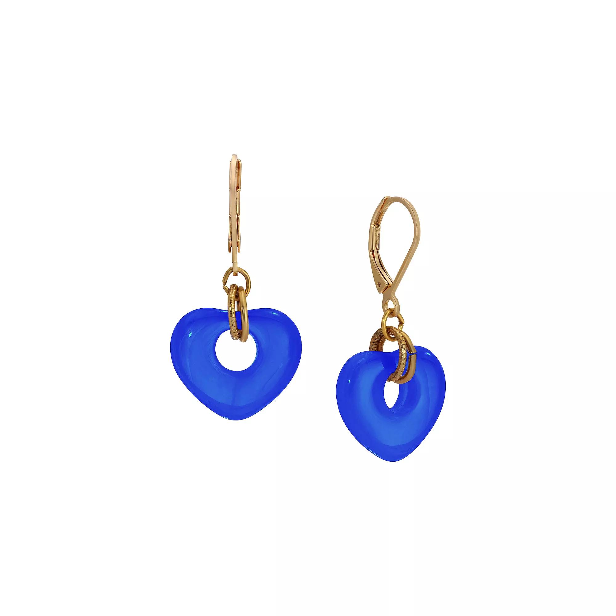 1928 Gold Tone Glass Heart Drop Leverback Earrings, Women's, Purple Product Image