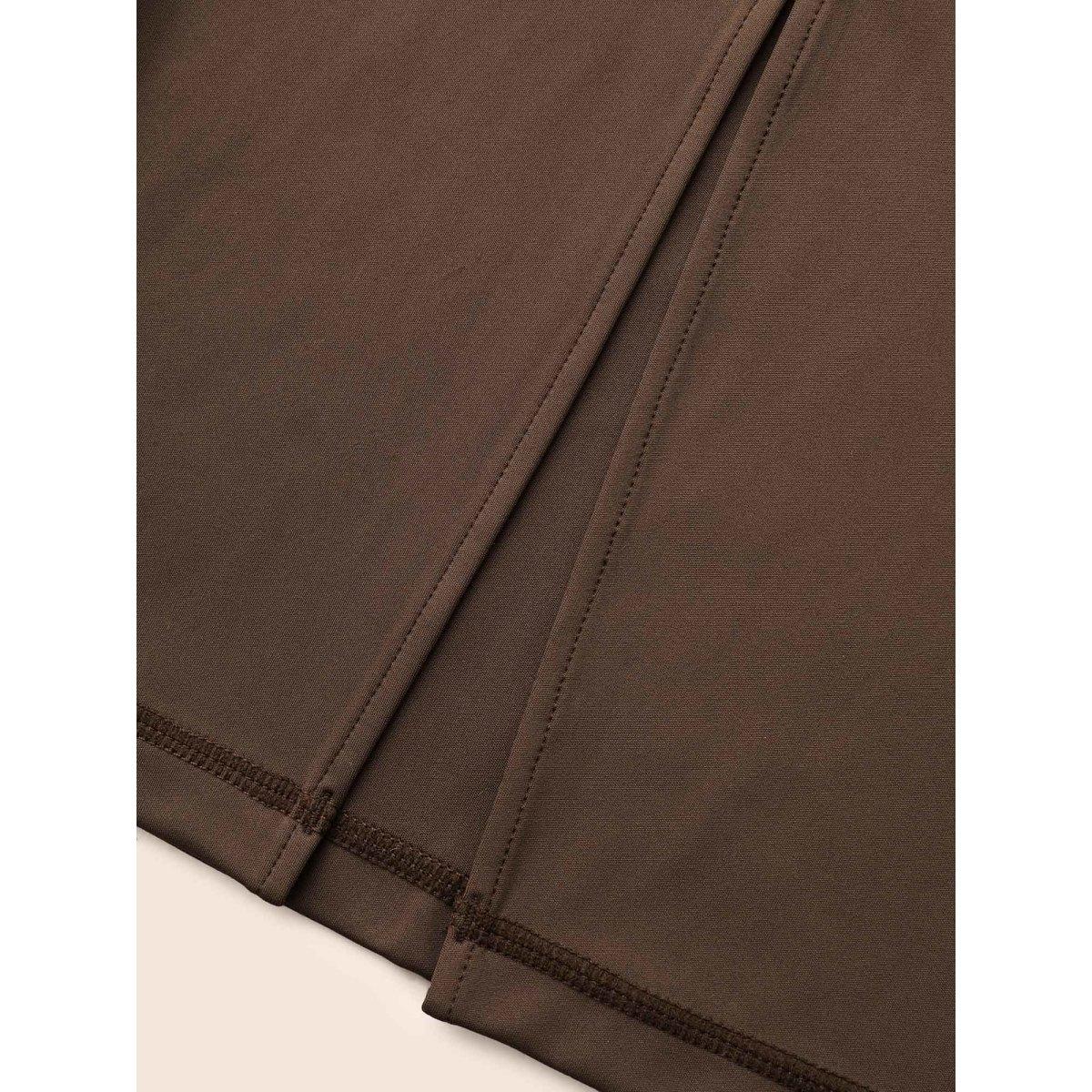 Plus Size High Stretch Split Hem Bootcut Leggings Women DarkBrown Casual High stretch Bootcut Mid Rise Everyday Leggings BloomChic 12/L Product Image