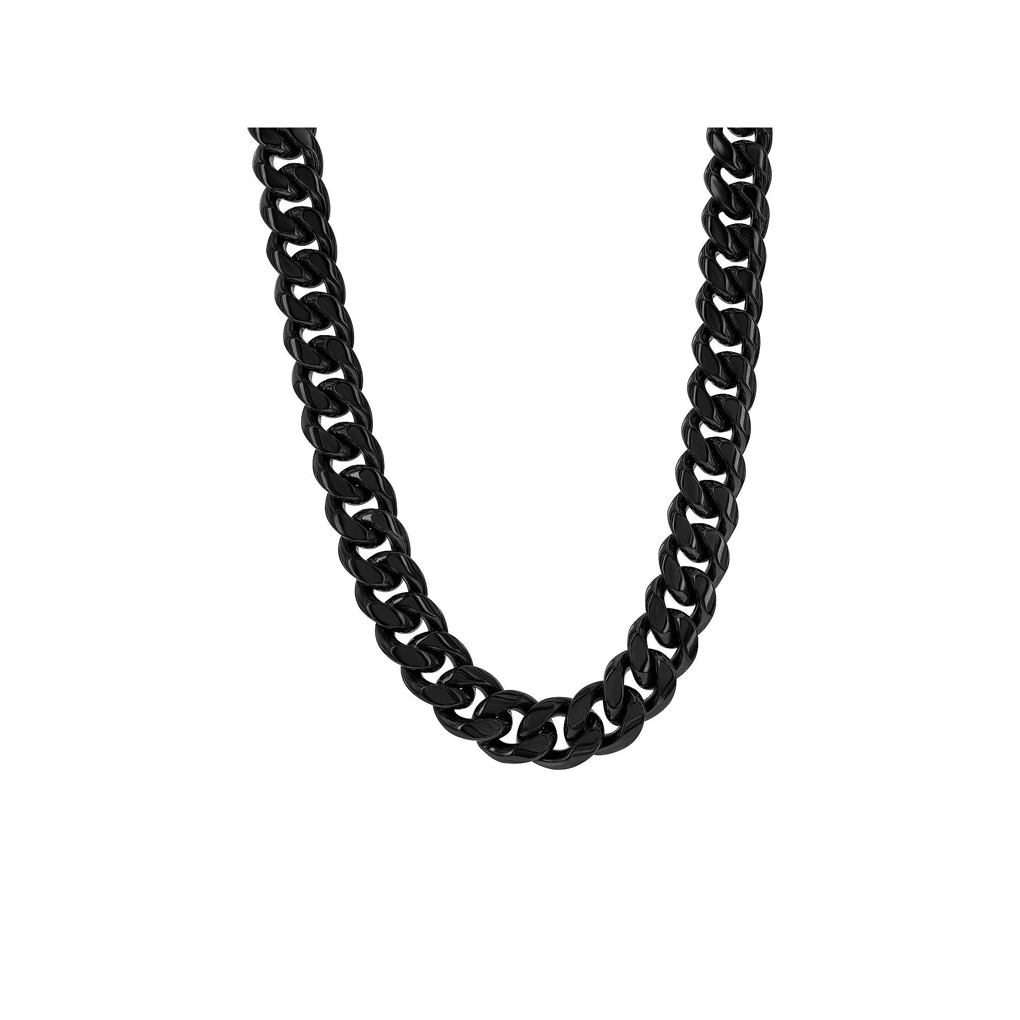 Metallo Men's Stainless Steel Miami Cuban Chain Necklace, Size: 24", Black Product Image