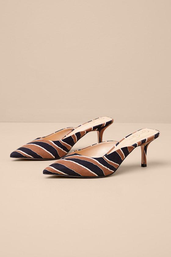 Belvaen Spiced Chai and Black Printed Satin Mule Pumps Product Image