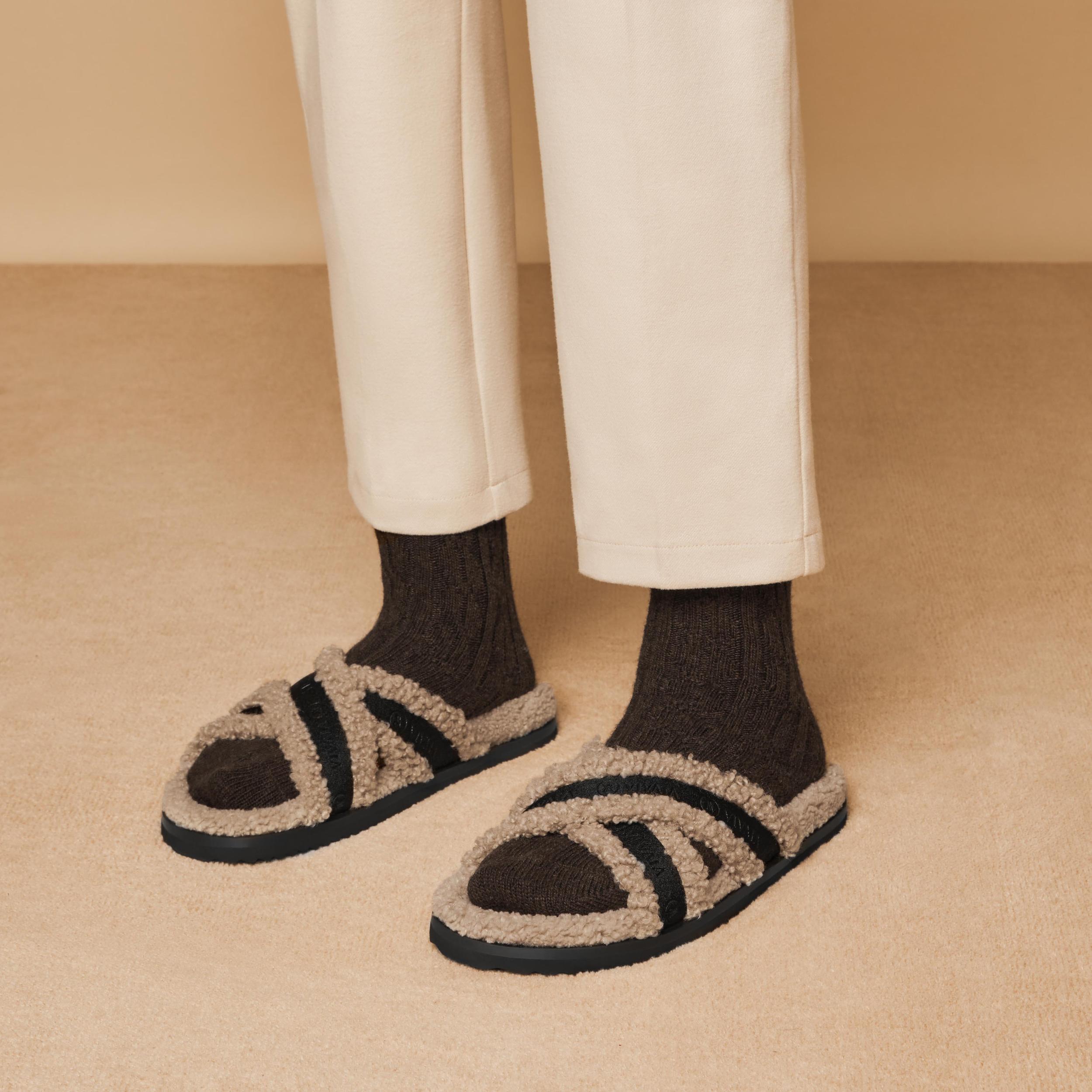 Furry Criss-Cross Strap Slippers (Hannah) Product Image