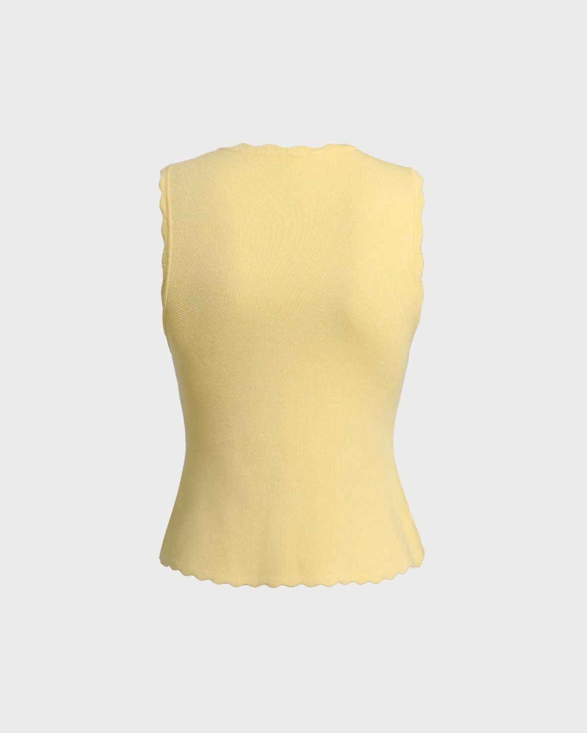 Yellow V-Neck Knit Tank Top Product Image