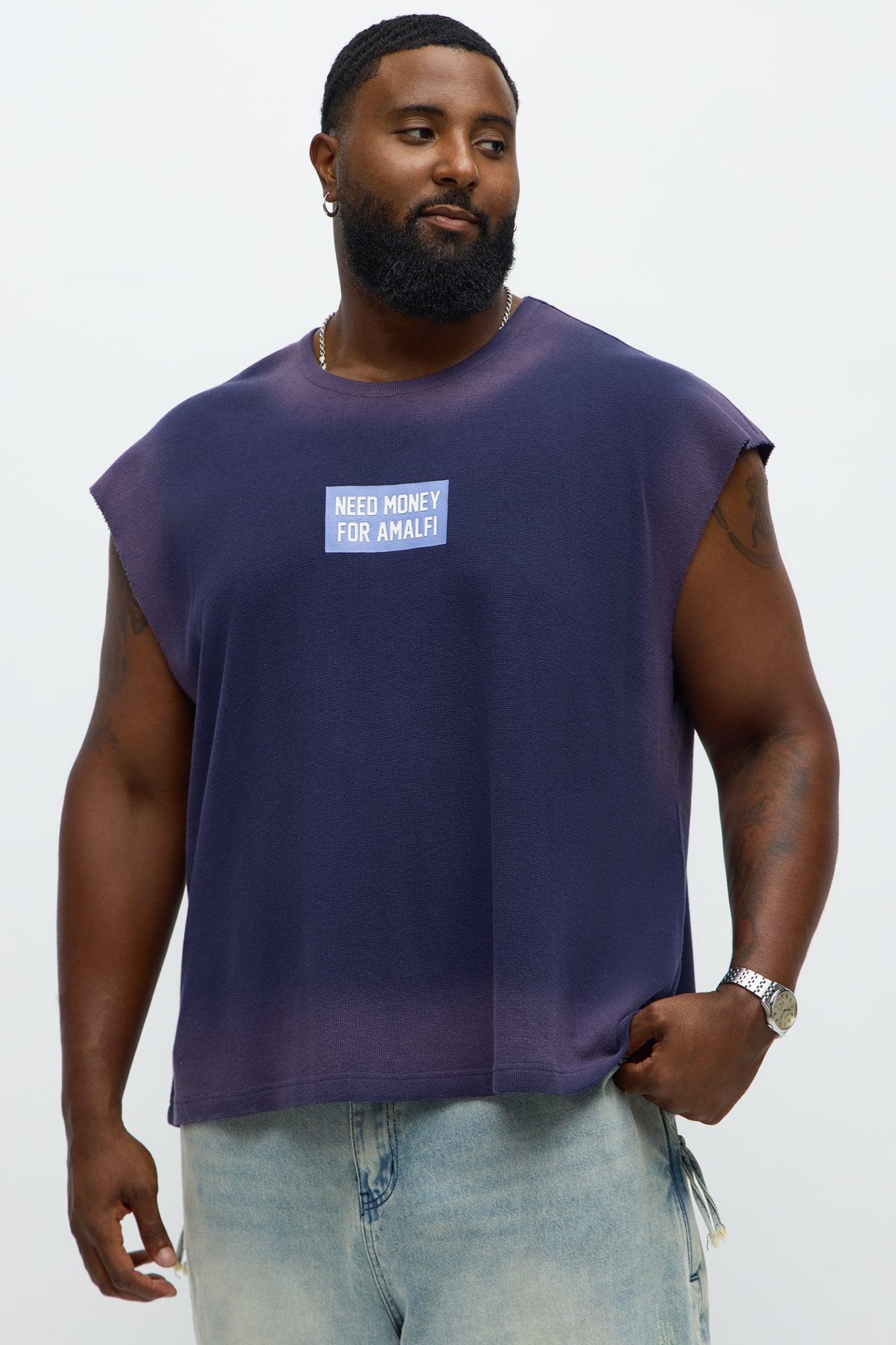 Relaxed Washed Quote Muscle Tank - Navy Male Product Image