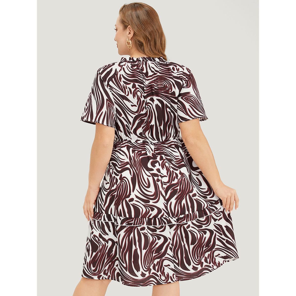 Plus Size Zebra Print Frill Trim Pocket Ruffle Sleeve Dress Multicolor Women Elegant Contrast V-neck Short sleeve Curvy Knee Dress BloomChic 18-20/2X Product Image