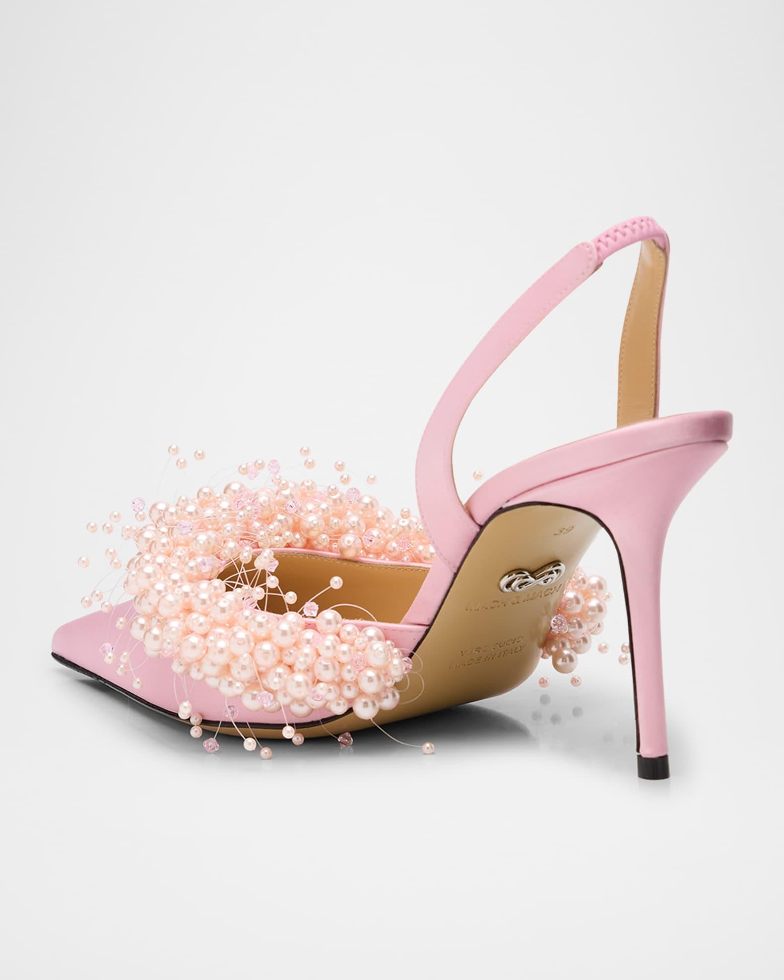 Floating Pearly Satin Slingback Pumps Product Image