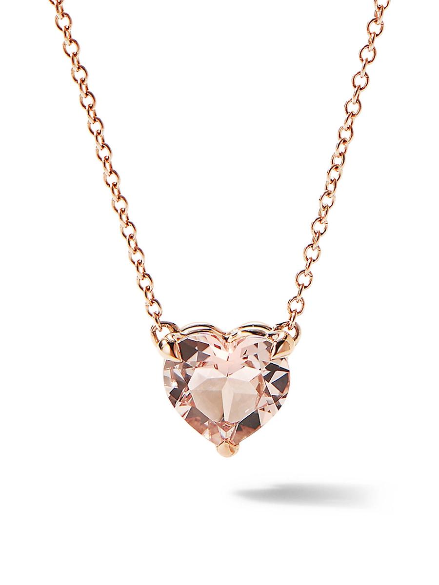 Womens Chatelaine Heart Pendant Necklace in 18K Rose Gold with Morganite, 8mm Product Image