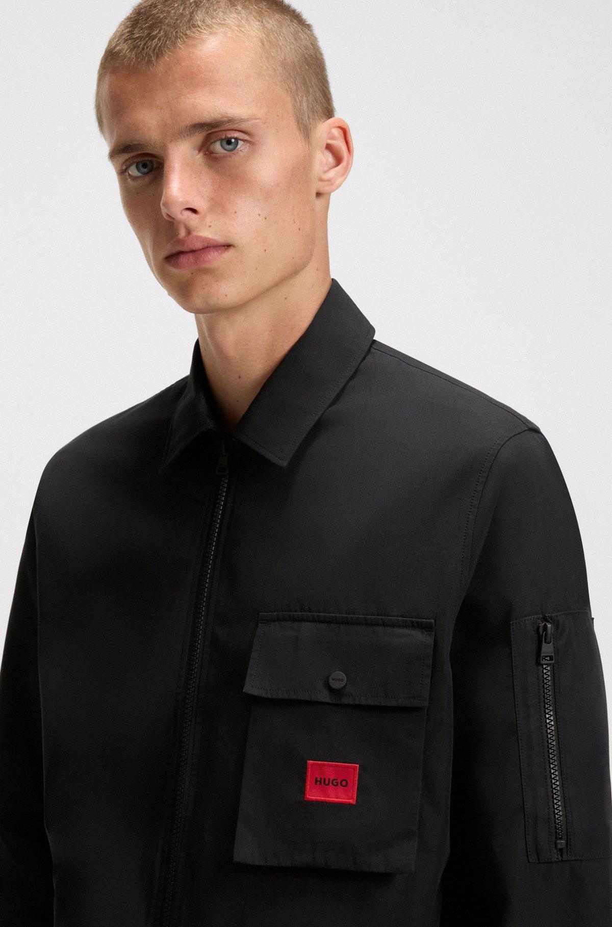 Zip-up canvas overshirt with logo label Product Image