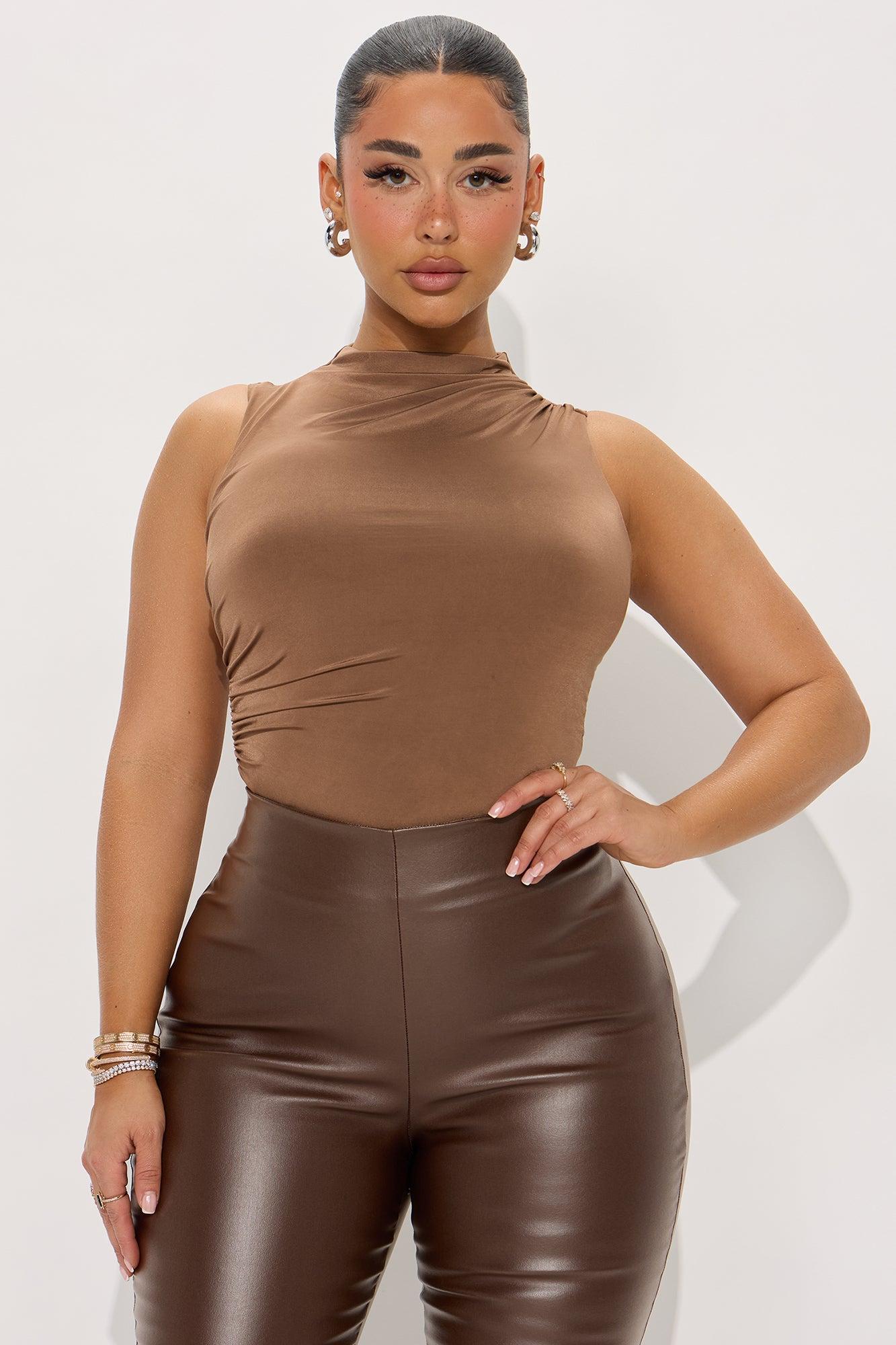 My Choice Ruched High Neck Bodysuit - Chocolate Product Image