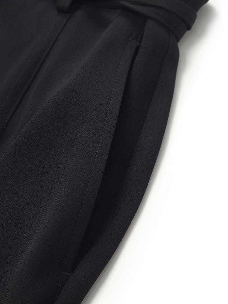 Triacetate High-Waisted Straight Women Pants With Rope Belt Product Image