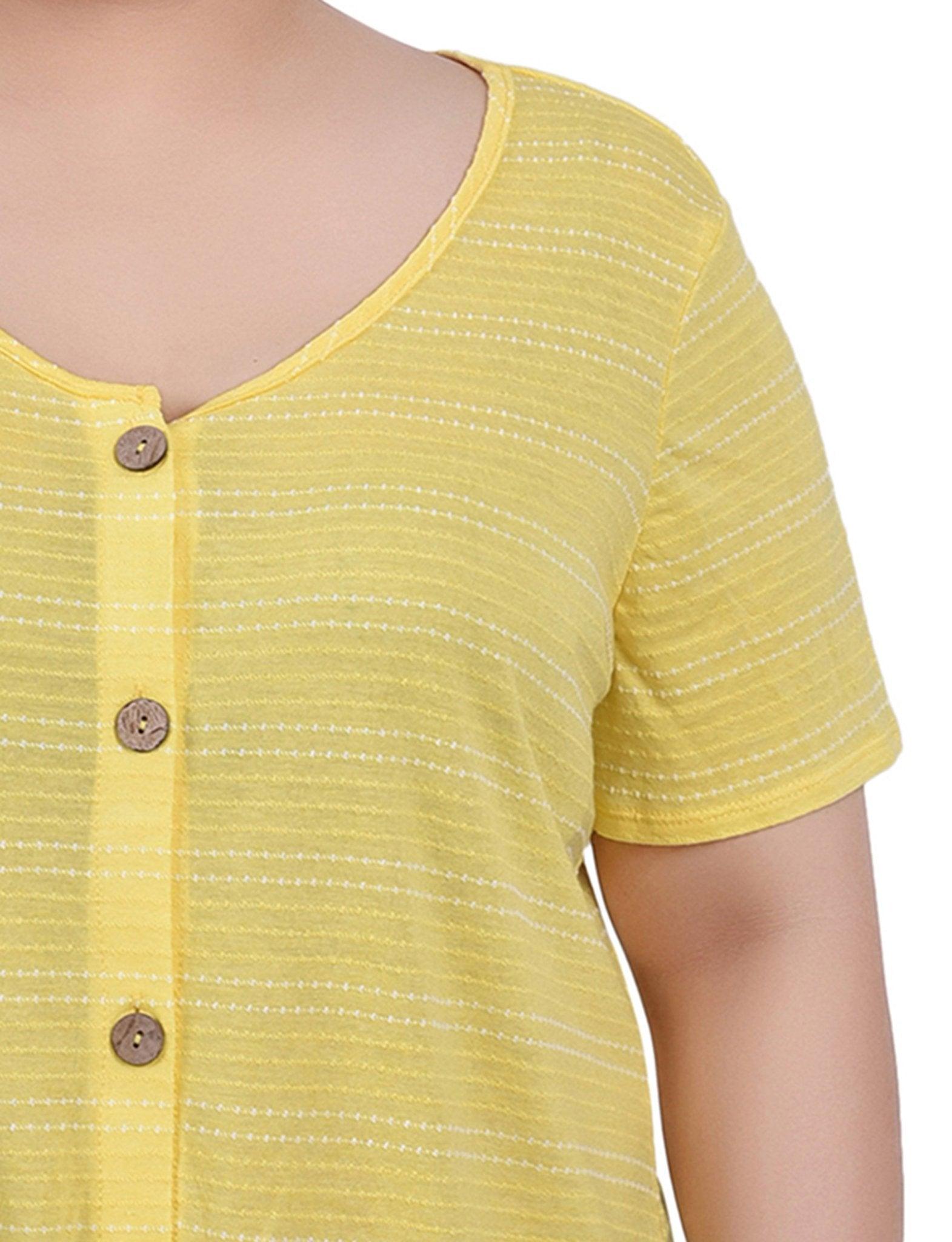 Yellow Short Sleeve Tie Front Top - Plus Product Image
