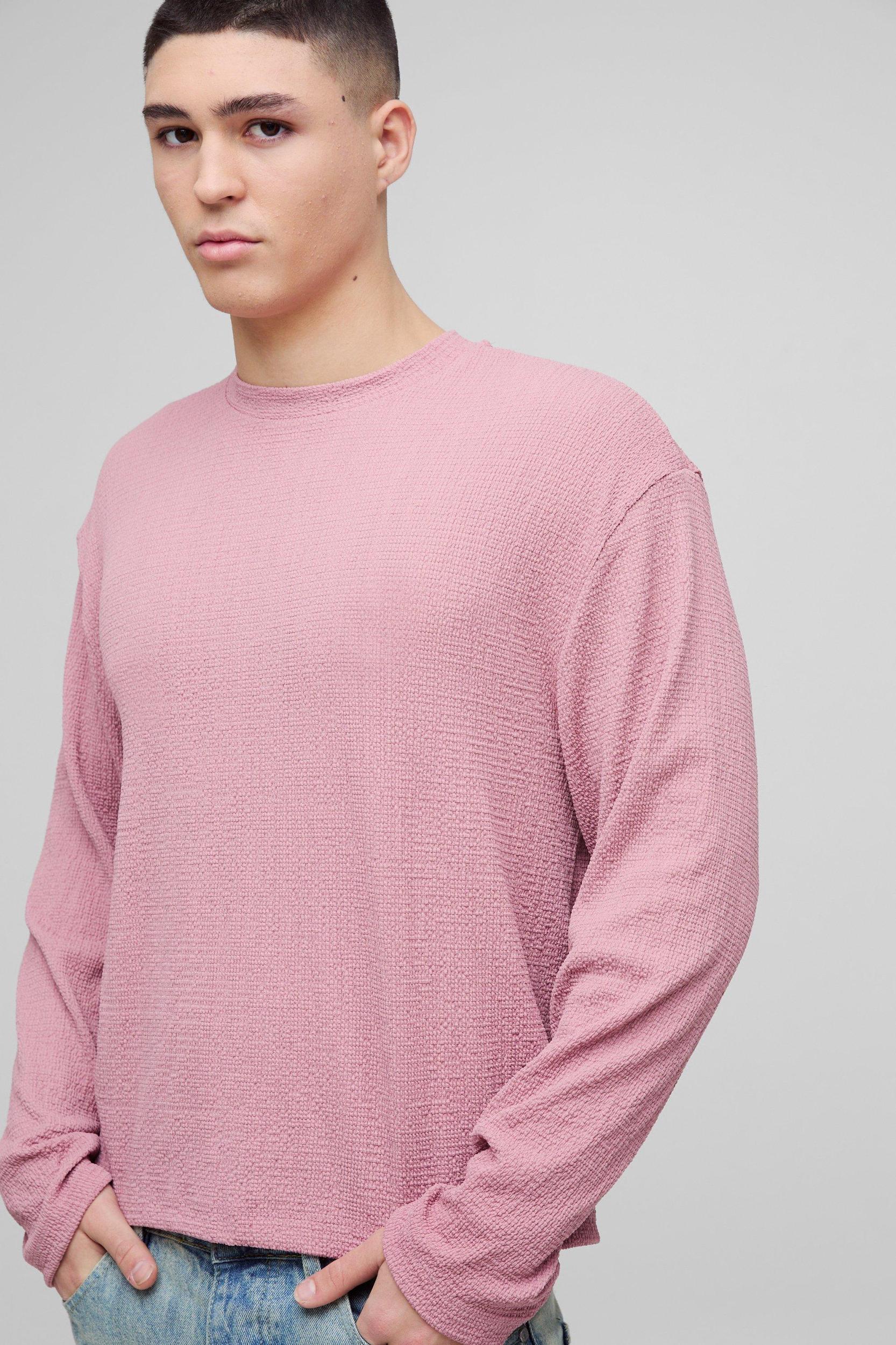 Oversized Boxy Textured Long Sleeve T-Shirt | boohooMAN USA Product Image