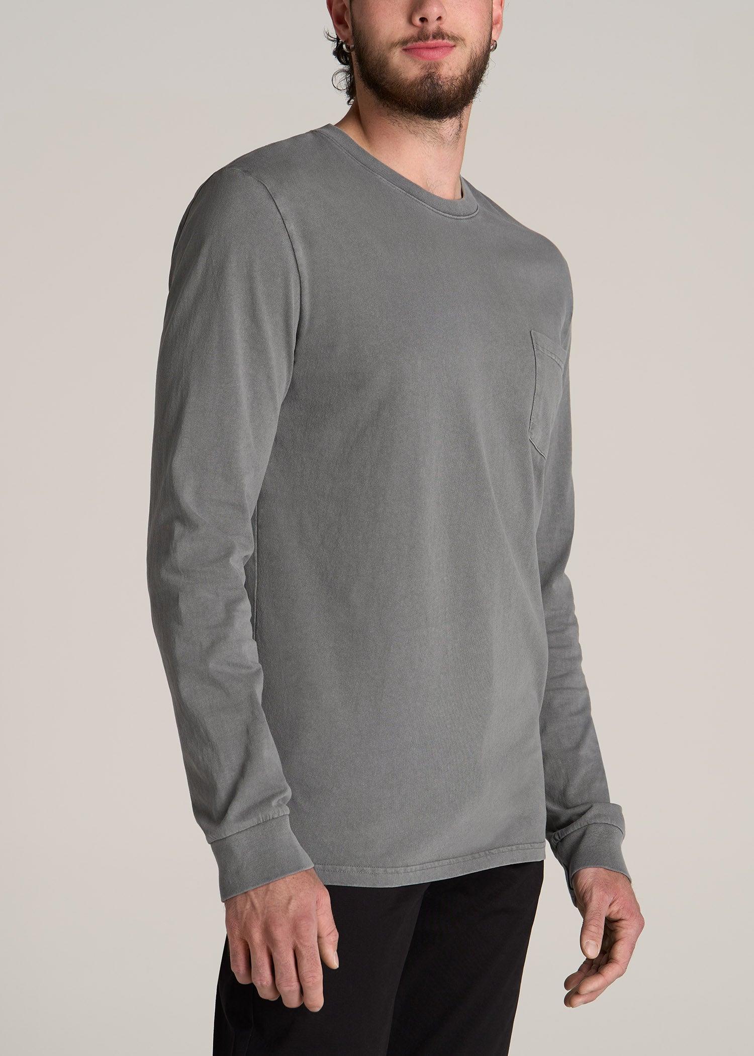 Garment Dyed Long Sleeve Pocket Tee for Tall Men in Slate Male Product Image