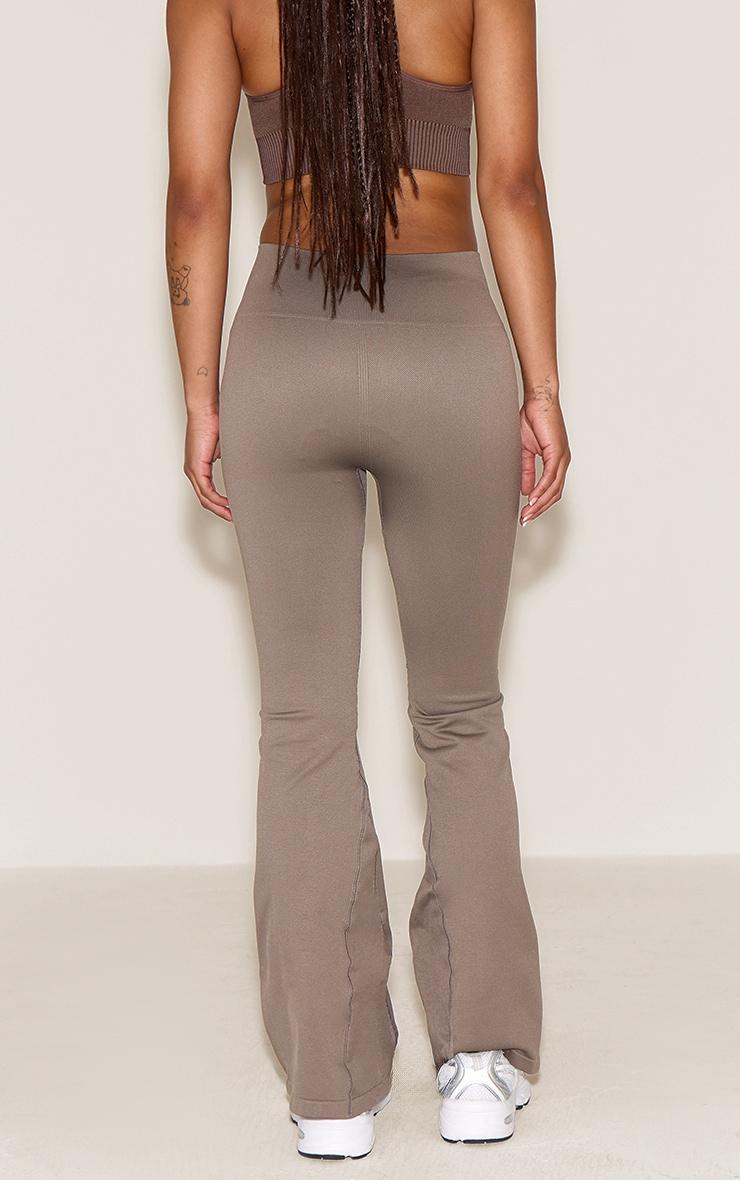 PLT SPORT Brown Seamless Ribbed Detail High Waist Yoga Flares Product Image