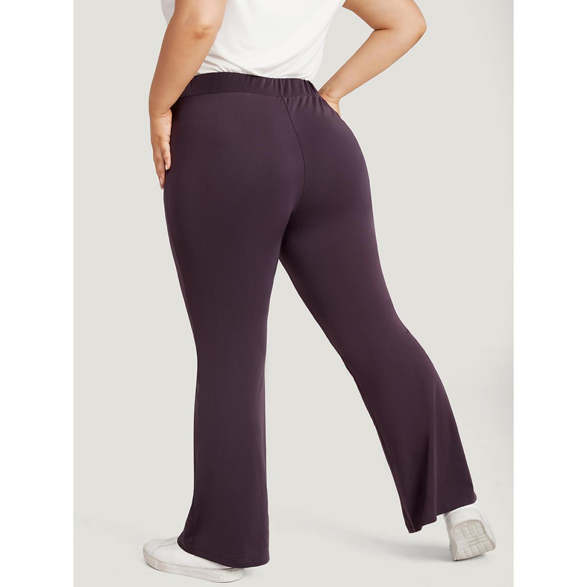 Plus Size Plain Elastic Waist Bootcut Slant Pocket Leggings Women Eggplant Casual High stretch Bodycon High Rise Dailywear Leggings BloomChic 28/5X Product Image