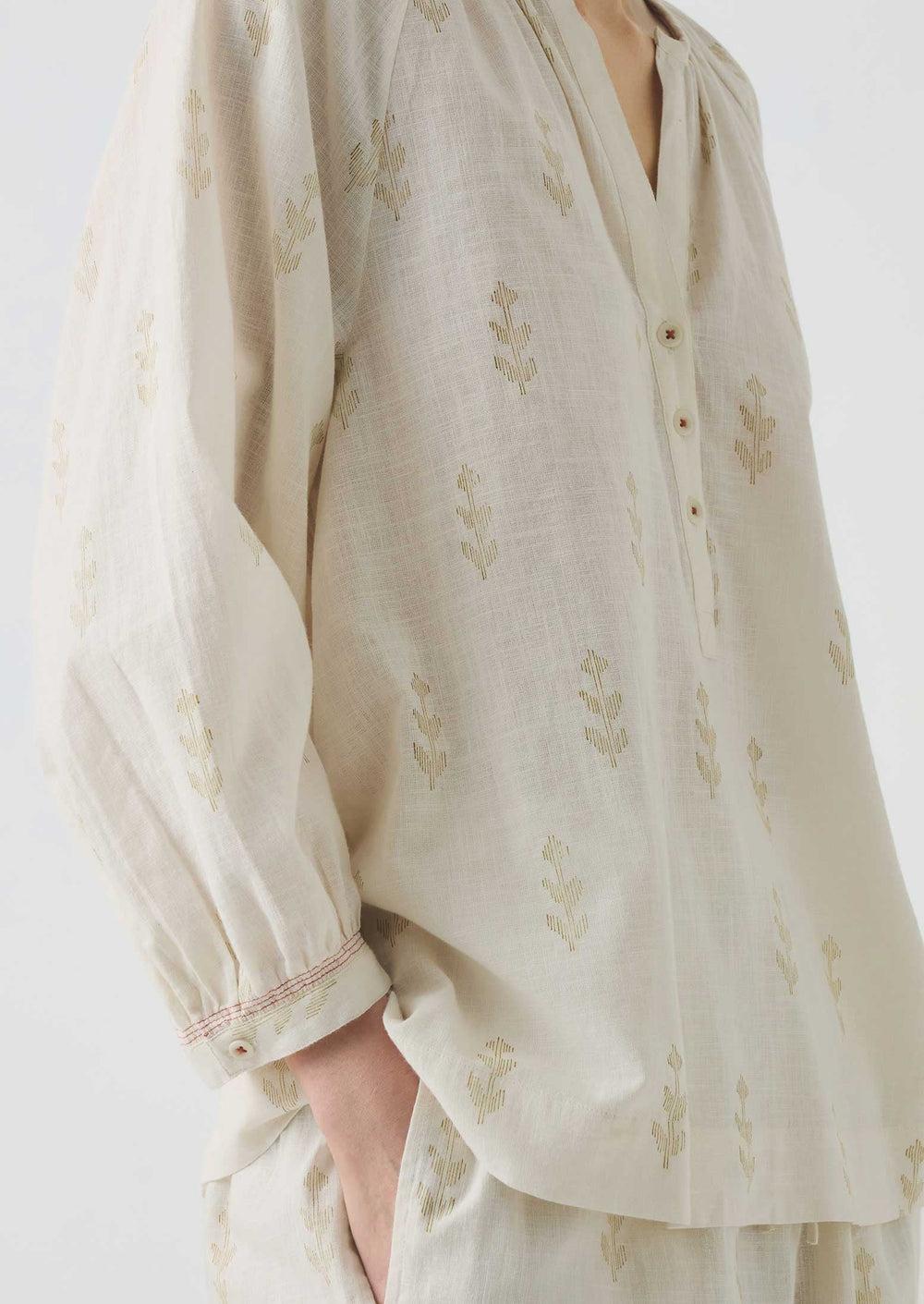 Etched Sprig Print Pajama Set | Ecru/Citrine Product Image