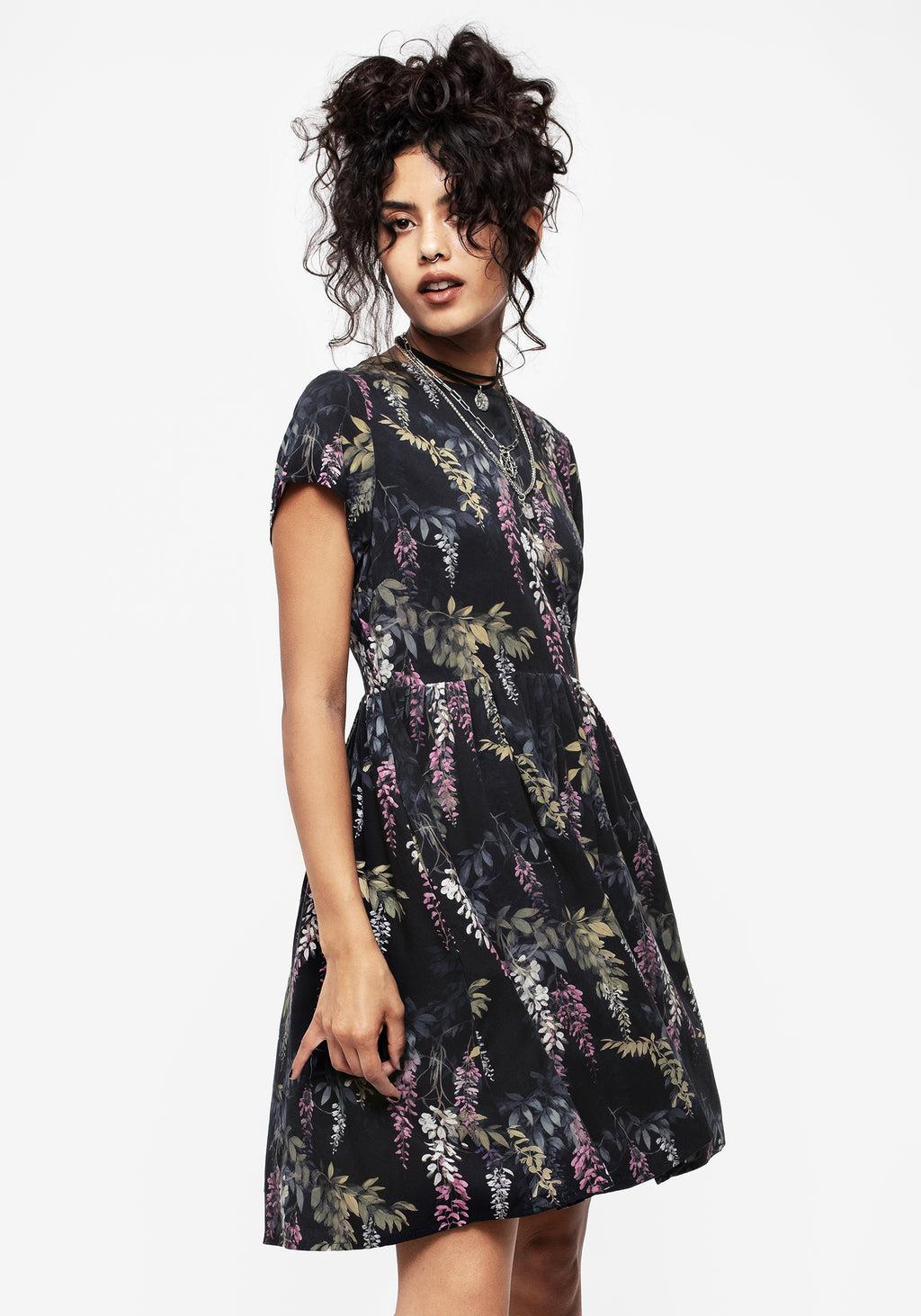 Wisteria Floral Print Mini Skater Dress Product Image