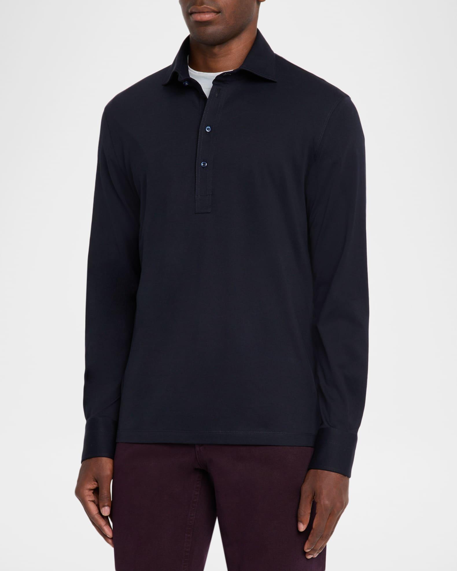 Men's Cotton Long-Sleeve Polo Shirt Product Image