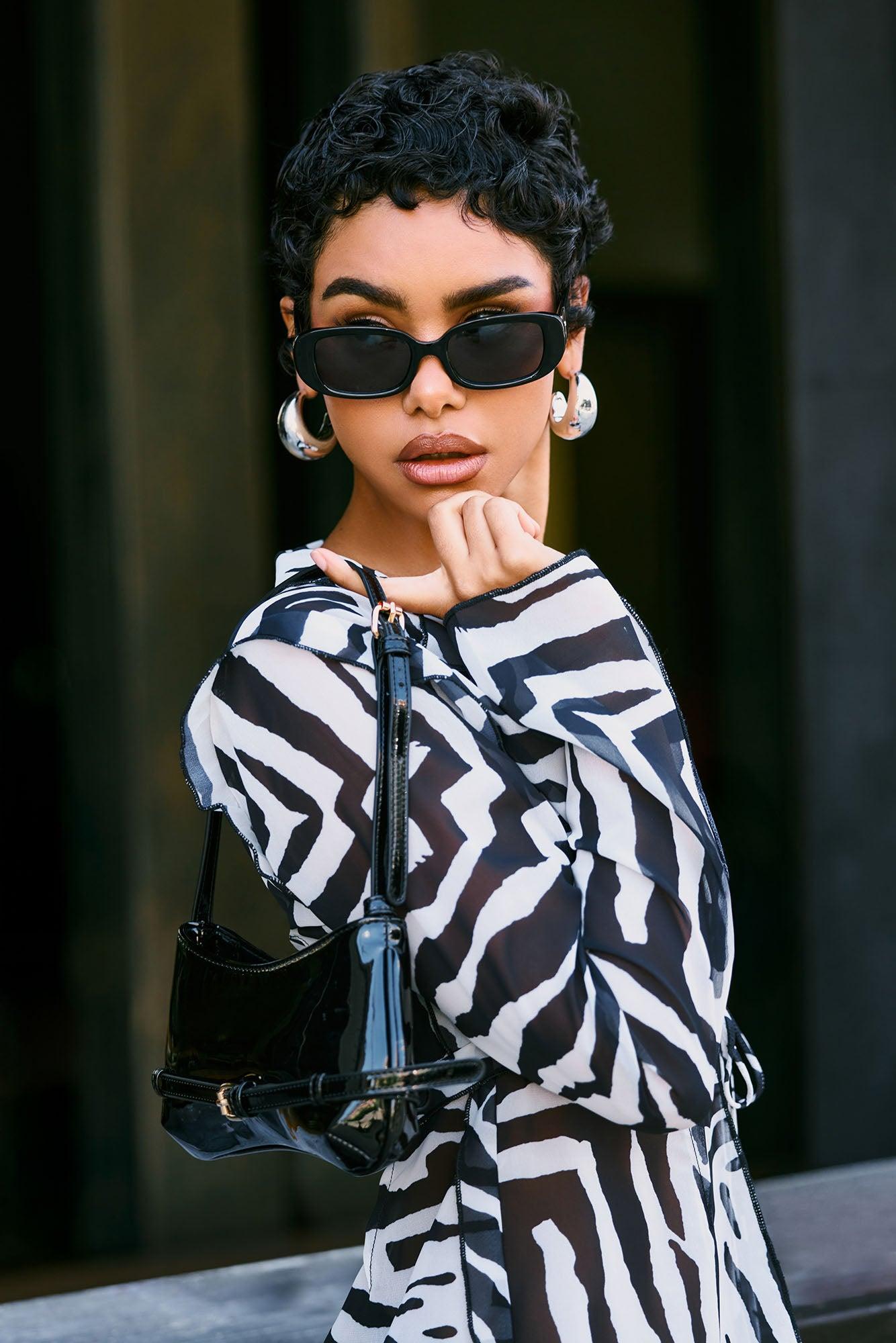 Wild Zebra Chiffon Flyaway Top - White/Black Female Product Image