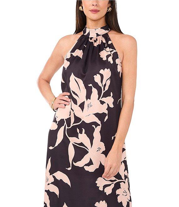 Vince Camuto Woven Halter Mock Neck Sleeveless Tie Back A-Line Dress Product Image