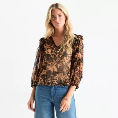 a.n.a Womens V Neck Long Sleeve Blouse Product Image