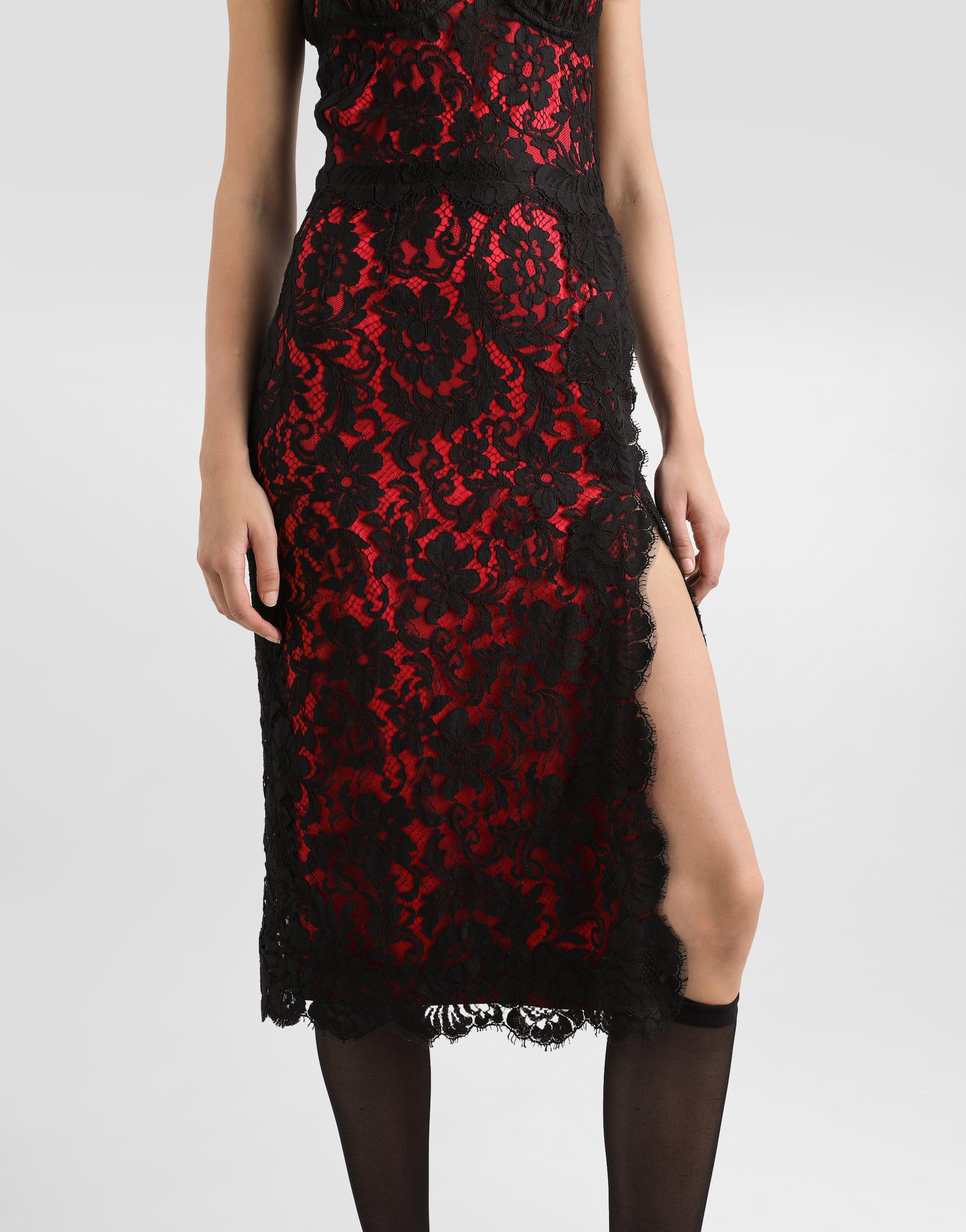 DOLCE & GABBANA Lace Midi Slip Dress In Black/red Product Image