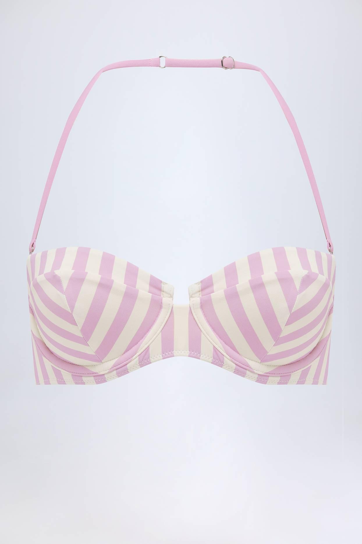 Underwired Halterneck Balconette Bikini Top in Mauve Stripe Product Image