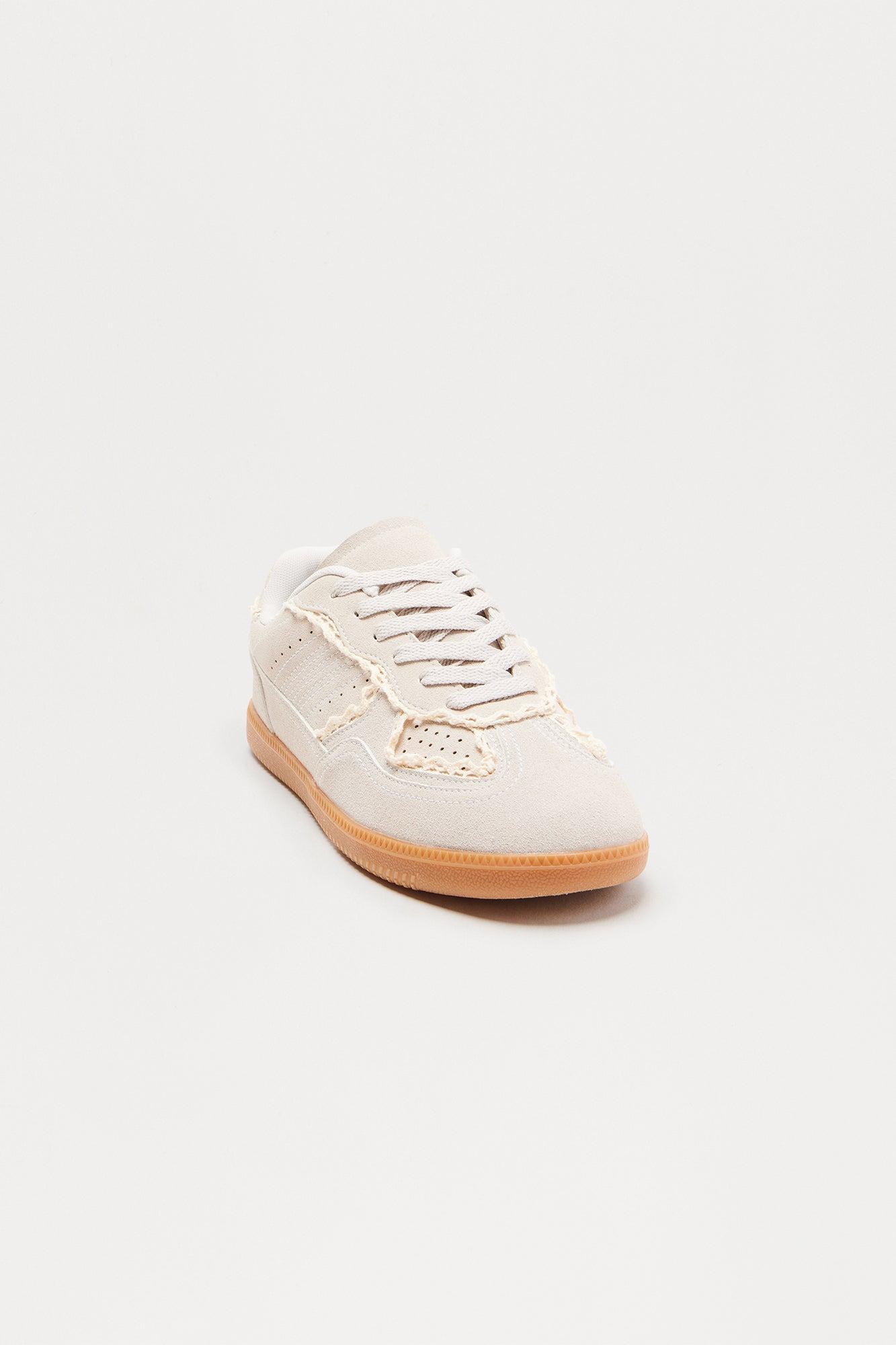 Teo Lace Trim Faux Suede Sneakers - Cream Female Product Image