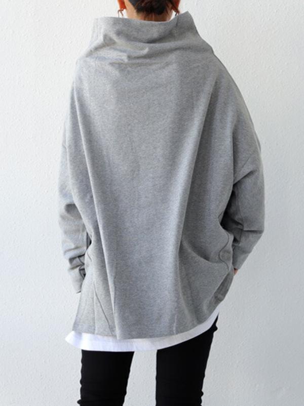 Urban Black&Gray High-Neck Long Sleeve Oversize T-Shirt Product Image