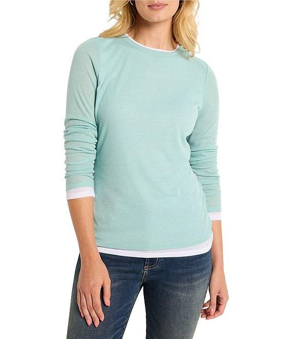 NIC + ZOE NZT Knit Double Layer Round Neck Long Sleeve Top Product Image