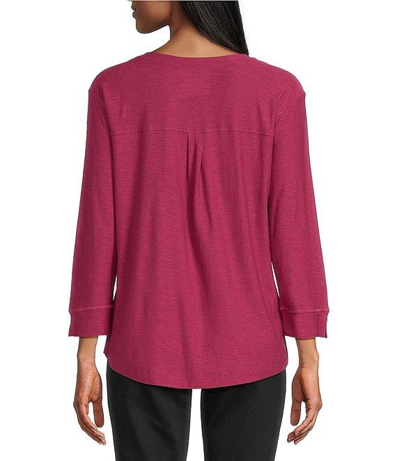 Westbound Petite Size Solid 3/4 Sleeve Knit Crew Neck Top Product Image