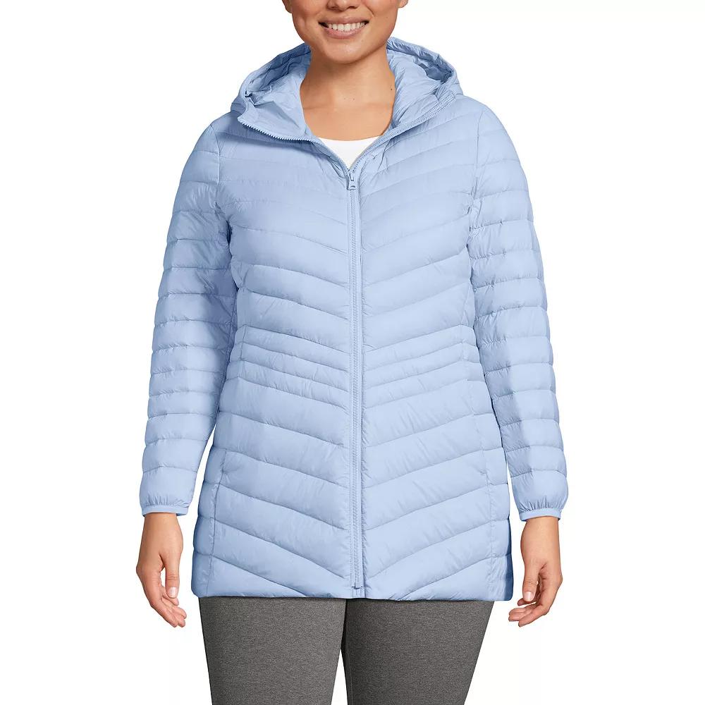 Plus Size Lands' End Hood Wanderweight Ultralight Down Packable Jacket, Women's, Size: 1XL, Dusk Gray Product Image