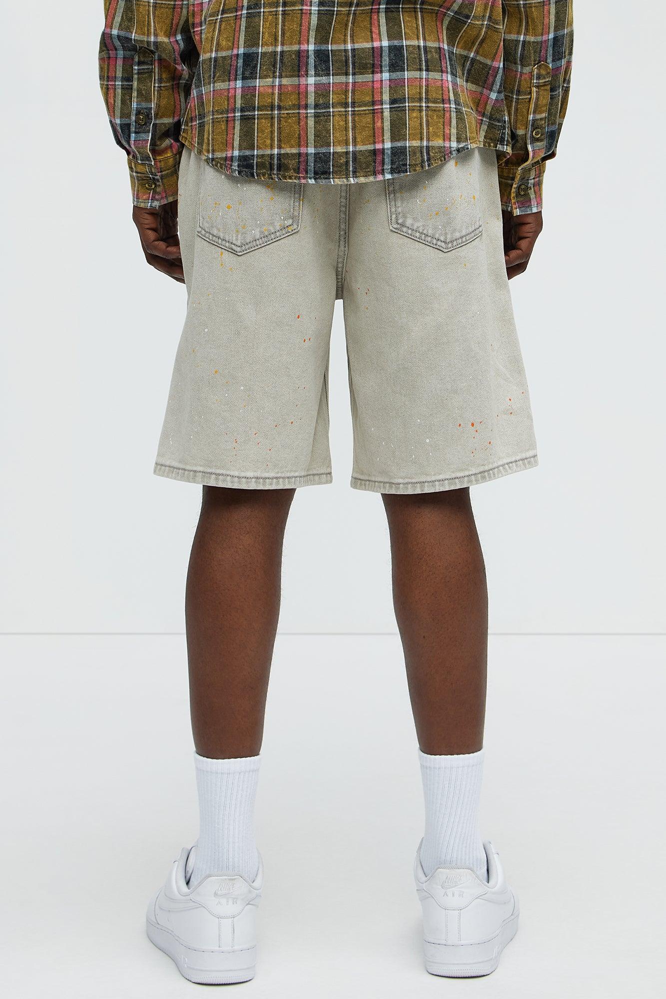 These Streets Paint Splattered Relaxed Denim Shorts - Grey Male Product Image