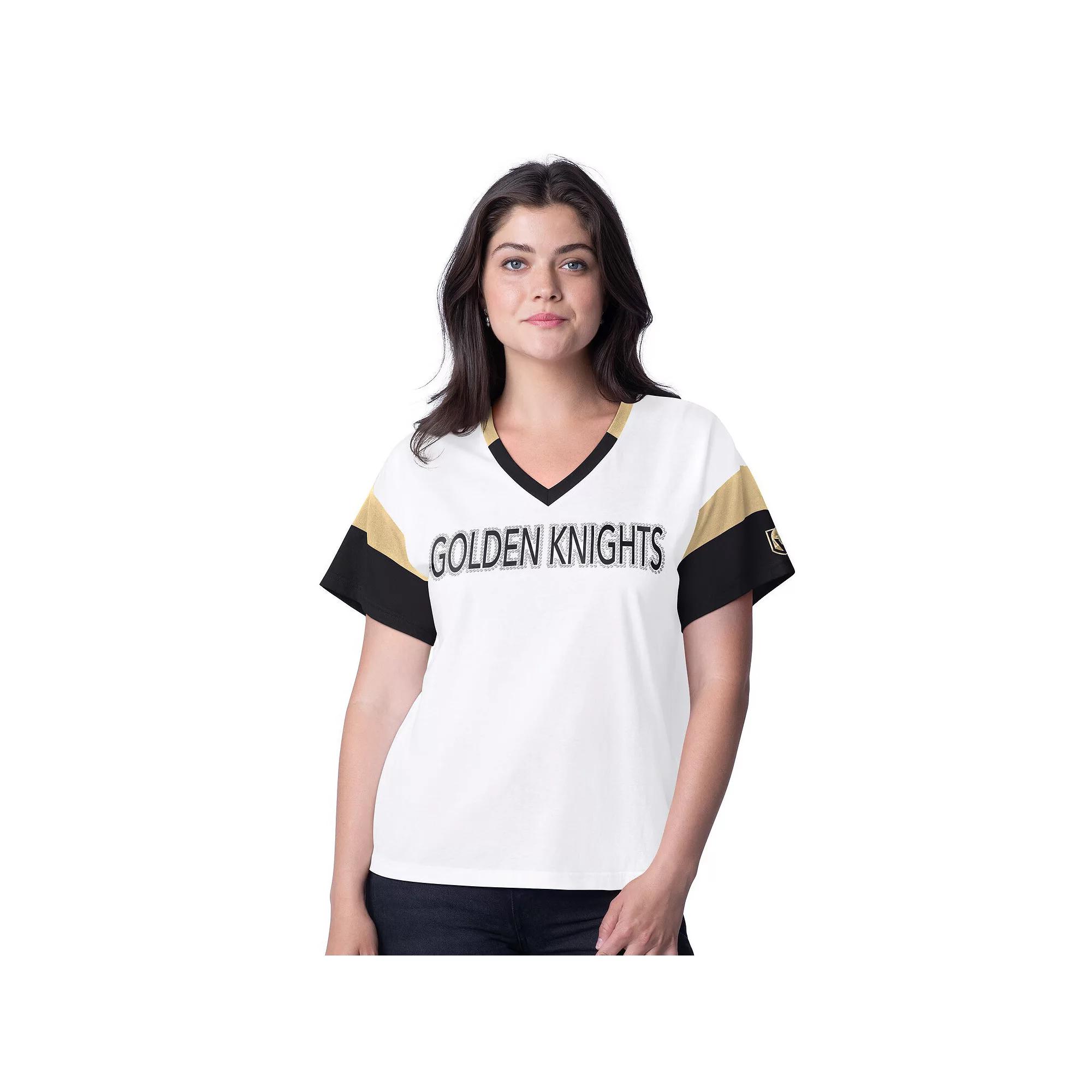 Women's G-III 4Her by Carl Banks  White Vegas Golden Knights Rink Oversized Rhinestone V-Neck T-Shirt, Size: 2XL, Lvk White Product Image