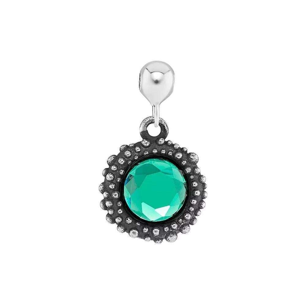 PRIMROSE Sterling Silver Oxidized Beaded Round Cubic Zirconia, Red Corundum & Spinel Sliding Charm, Women's, Sterling August Product Image