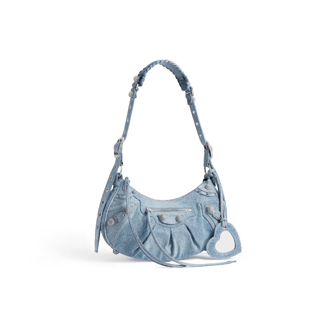 Women's Le Cagole Shoulder Bag Small With Rhinestones in Blue Product Image