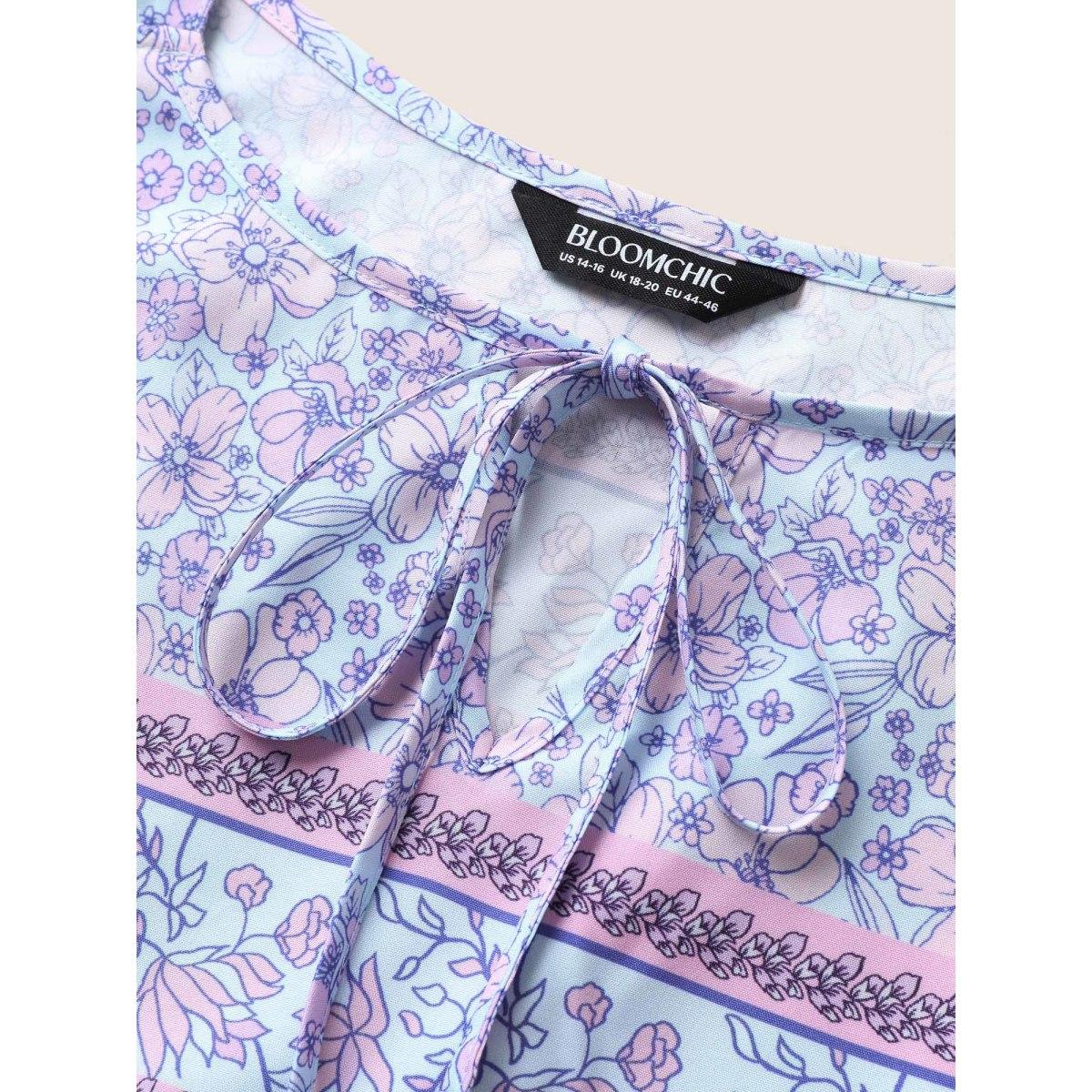 Plus Size Bandana Print Cold Shoulder Tie Knot Dress Lavender Women Resort Tie knot Round Neck Short sleeve Curvy BloomChic 18-20/2X Product Image