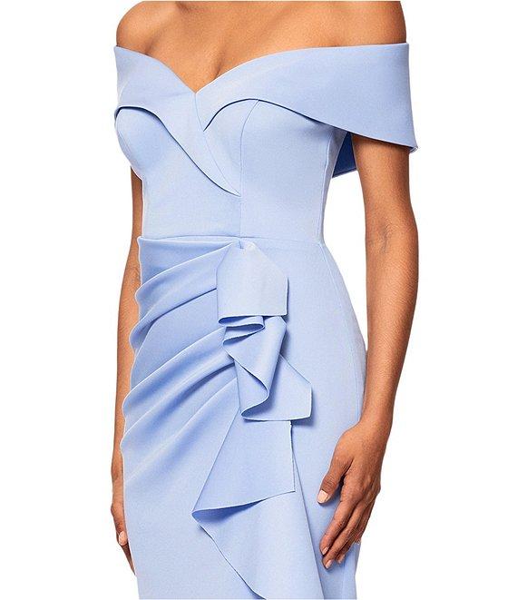 Xscape Stretch Off-the-Shoulder Short Sleeve Mermaid Ruffle Gown Product Image