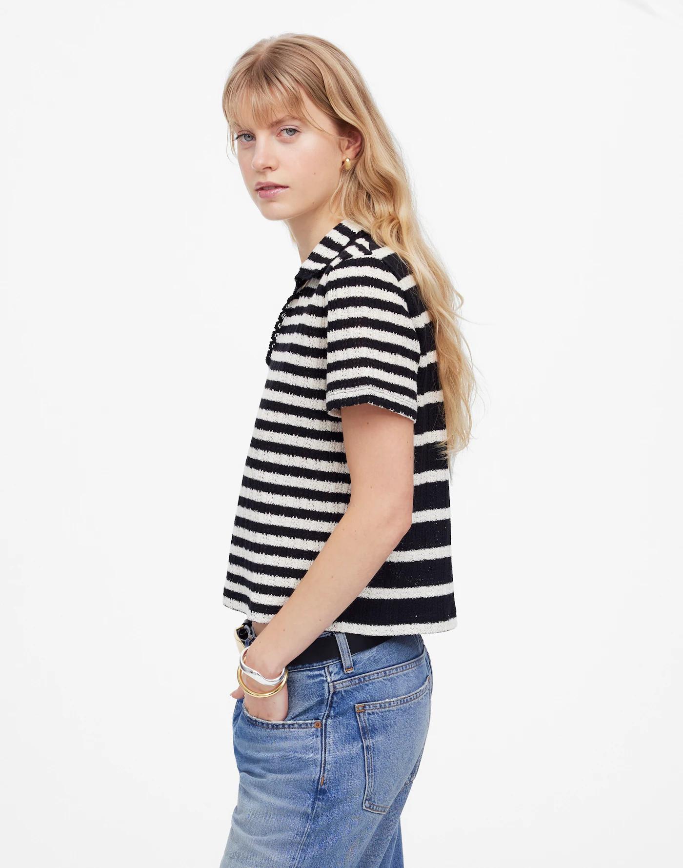 Crochet-Knit V-Neck Sweater Tee Product Image