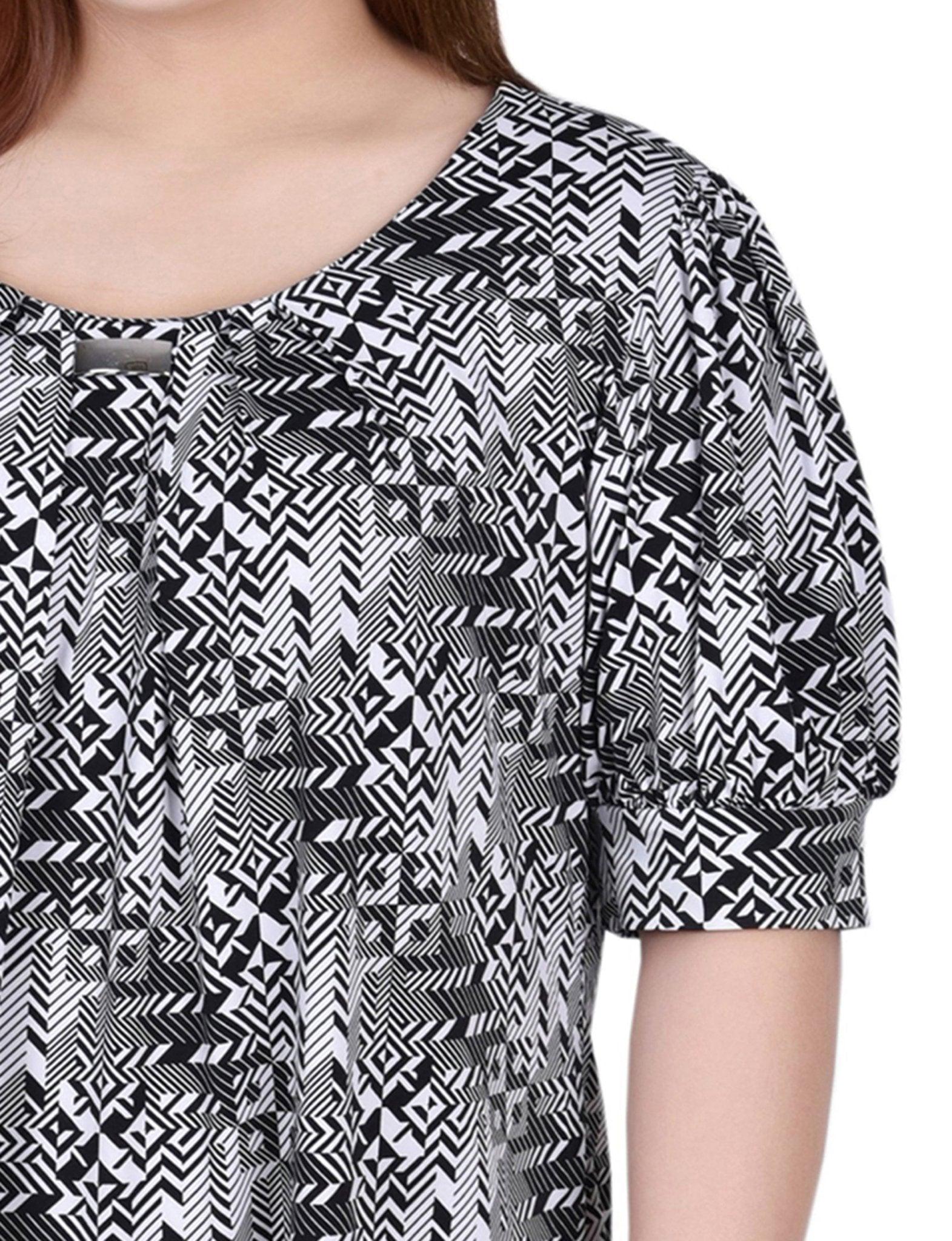 Black White Boxes Short Sleeve Balloon Sleeve Top With Hardware - Plus Product Image