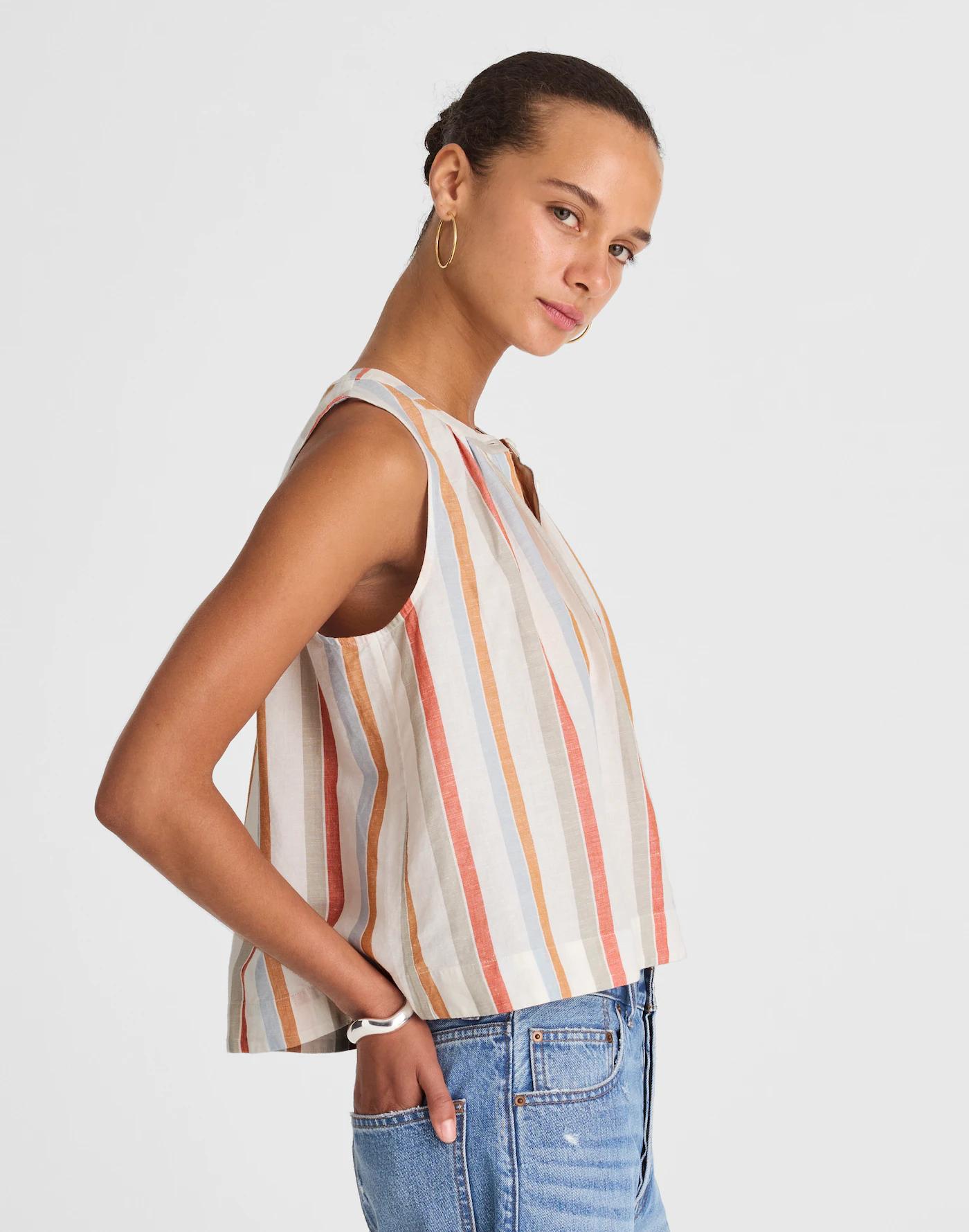 Button-Front Tank in Linen-Cotton Product Image