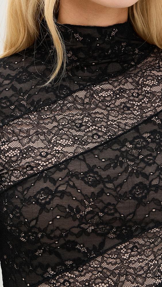 alice + olivia Delora Lace Paneled Mock Neck Dress | Shopbop Product Image