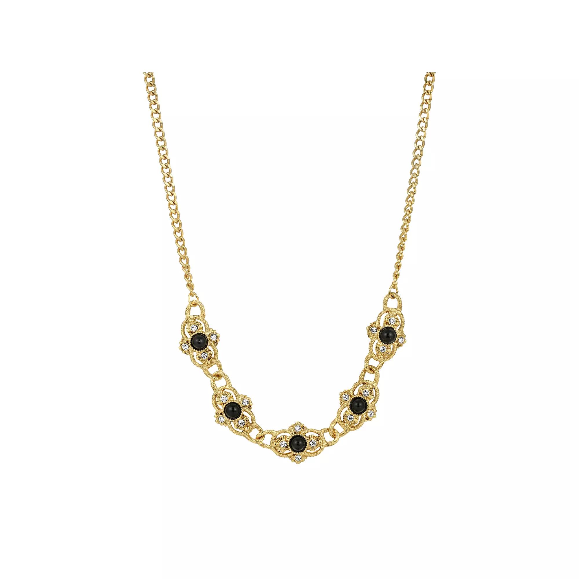 1928 Gold Tone Black Crystal Collar Necklace, Womens Product Image
