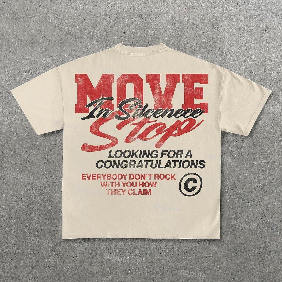 Vintage Move In Silence Graphic Casual Cotton T-Shirt Product Image