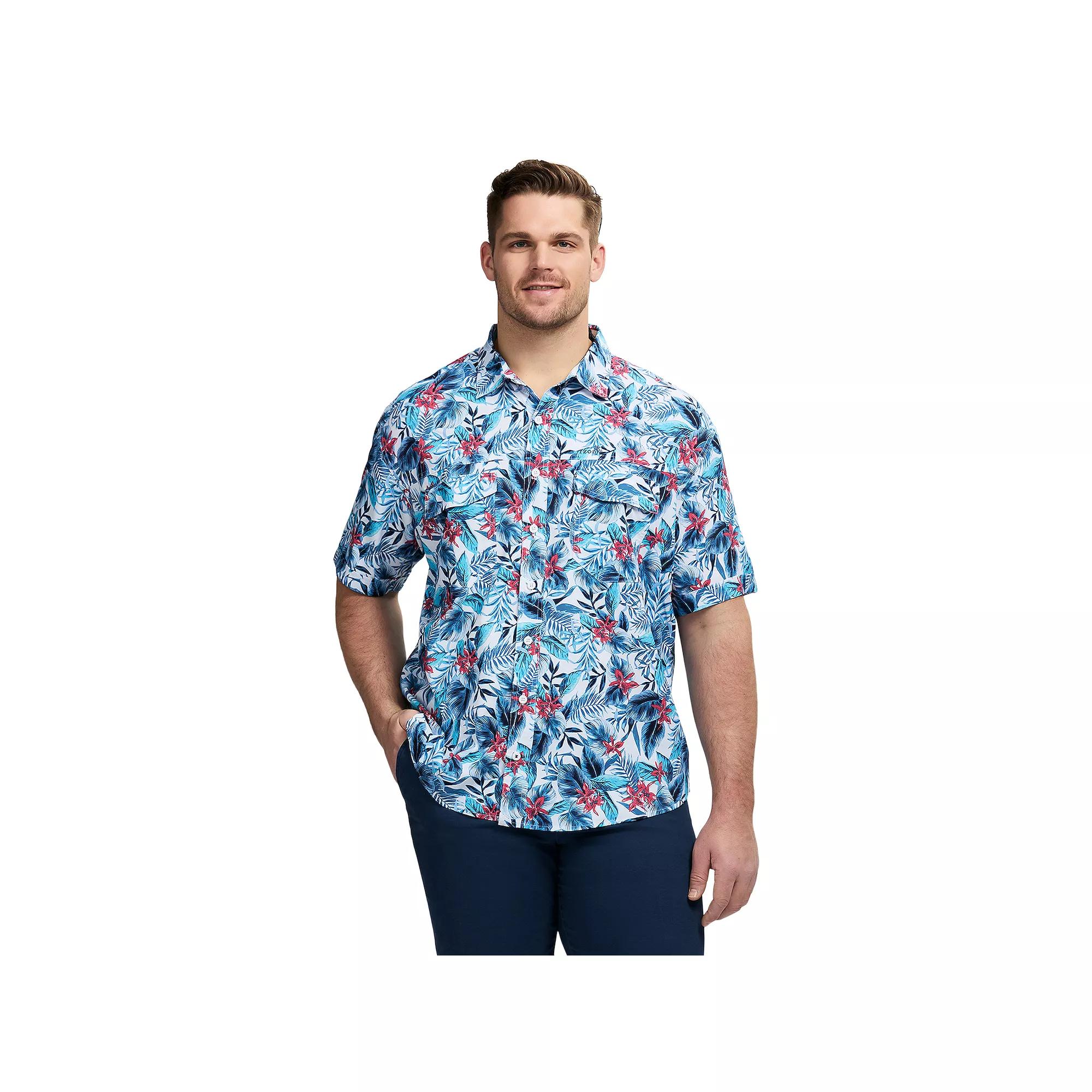 Big & Tall IZOD Sunshield Performance Woven Short Sleeve Button-Down Shirt, Men's, Size: XXL Tall, Blue Floral Product Image